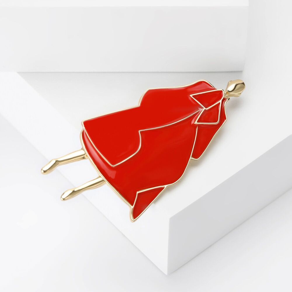 2PC Abstract Fashion Lady Enamel Brooch Set Red & Black Gold Tone Pin New - Picture 3 of 8